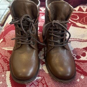 Frye Dark Brown Leather Lace-Up Booties